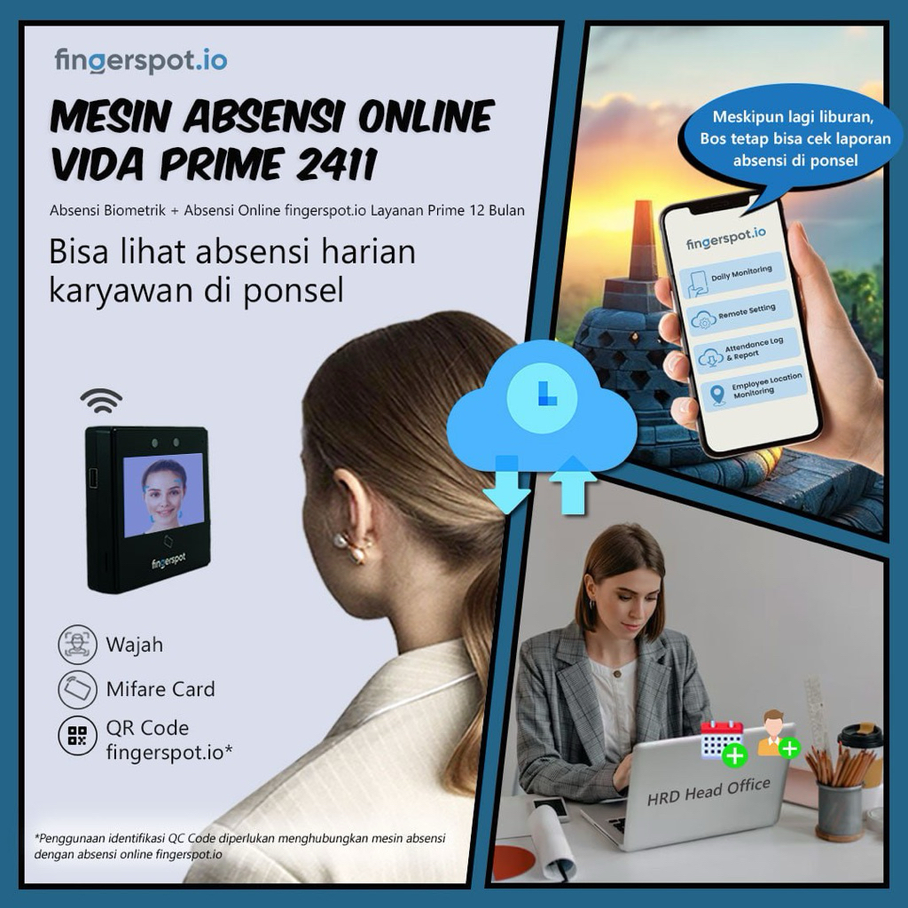 Jual Paket Absensi Online PRIME Scan Wajah WIFI VIDA W-2411M + Cloud ...