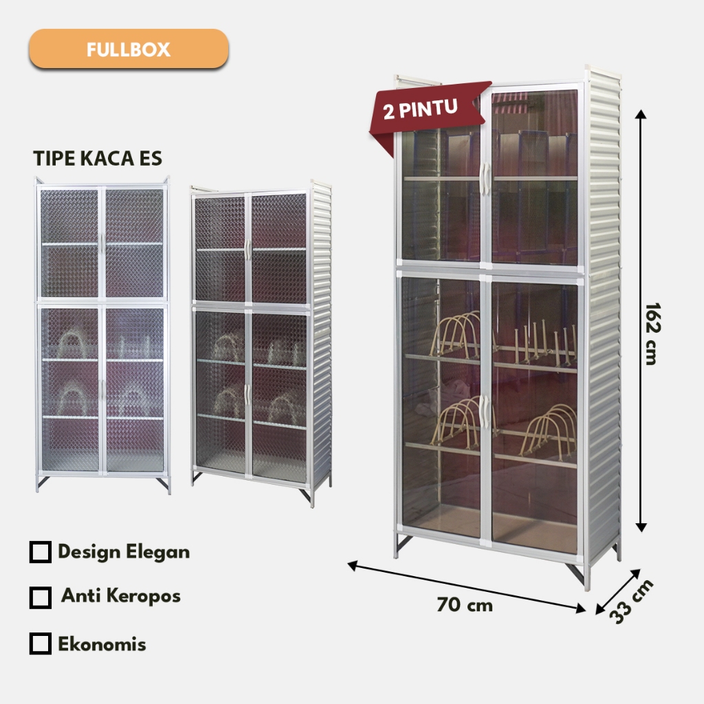 Jual Lemari Rak Piring & Makanan Aluminium 2 Susun 4 Pintu – Kaca Riben ...