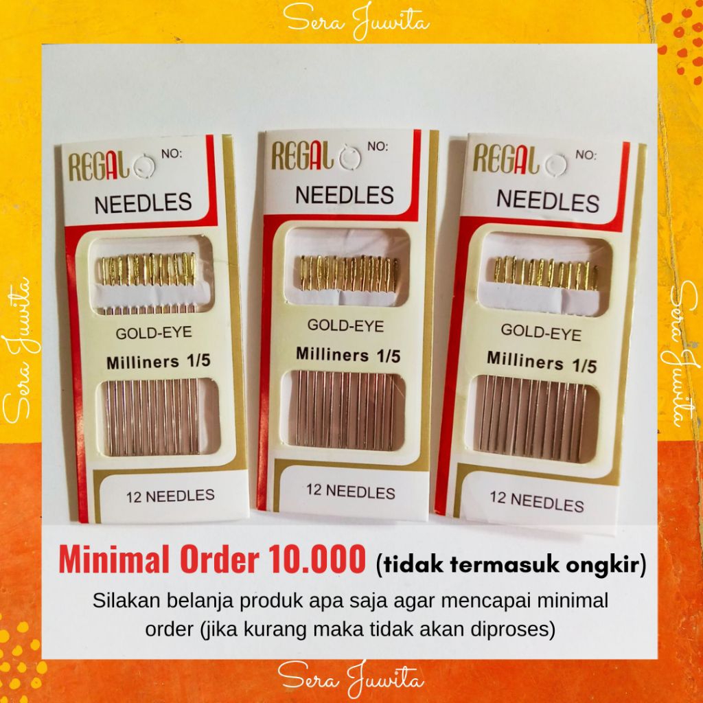 Jual Jarum Jahit Tangan Ukuran Besar merk Regal Golden Eye Milliners 1/ ...