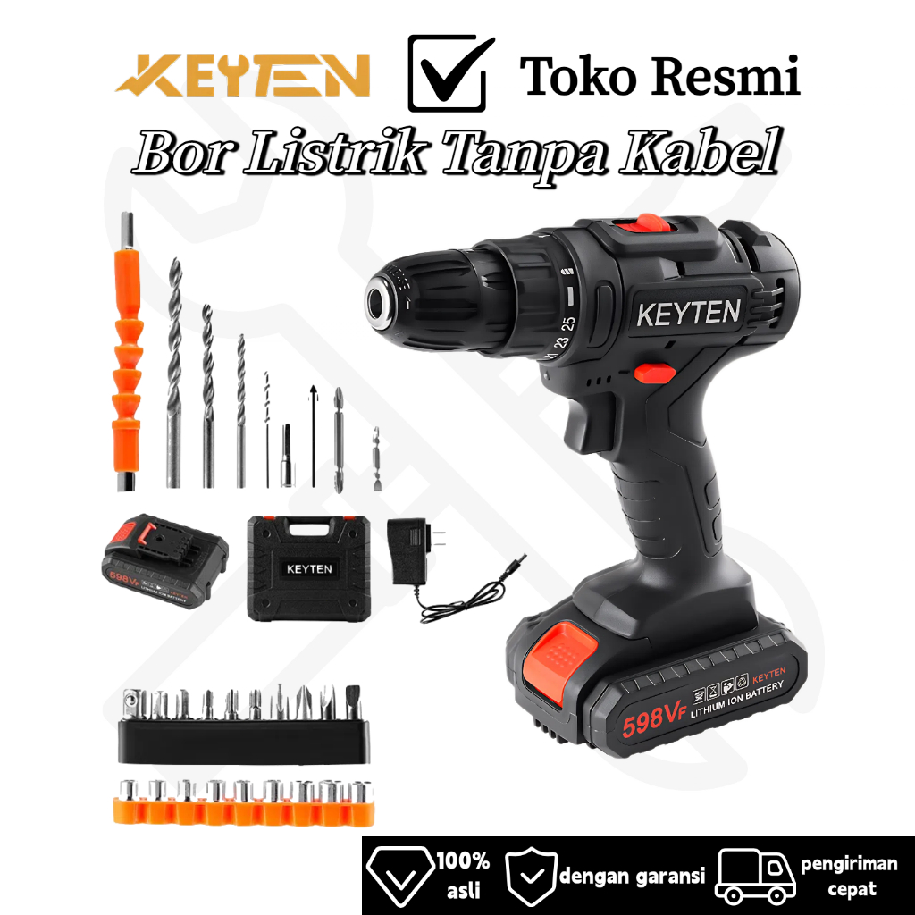 Jual KEYTEN Bor Tanpa Kabel Set Baterai Obeng Listrik Perkakas Listrik ...