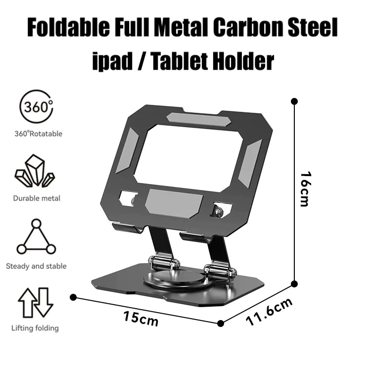 Holder stand tablet AKONA dengan desain baja karbon kokoh, rotasi 720 derajat, dan anti selip