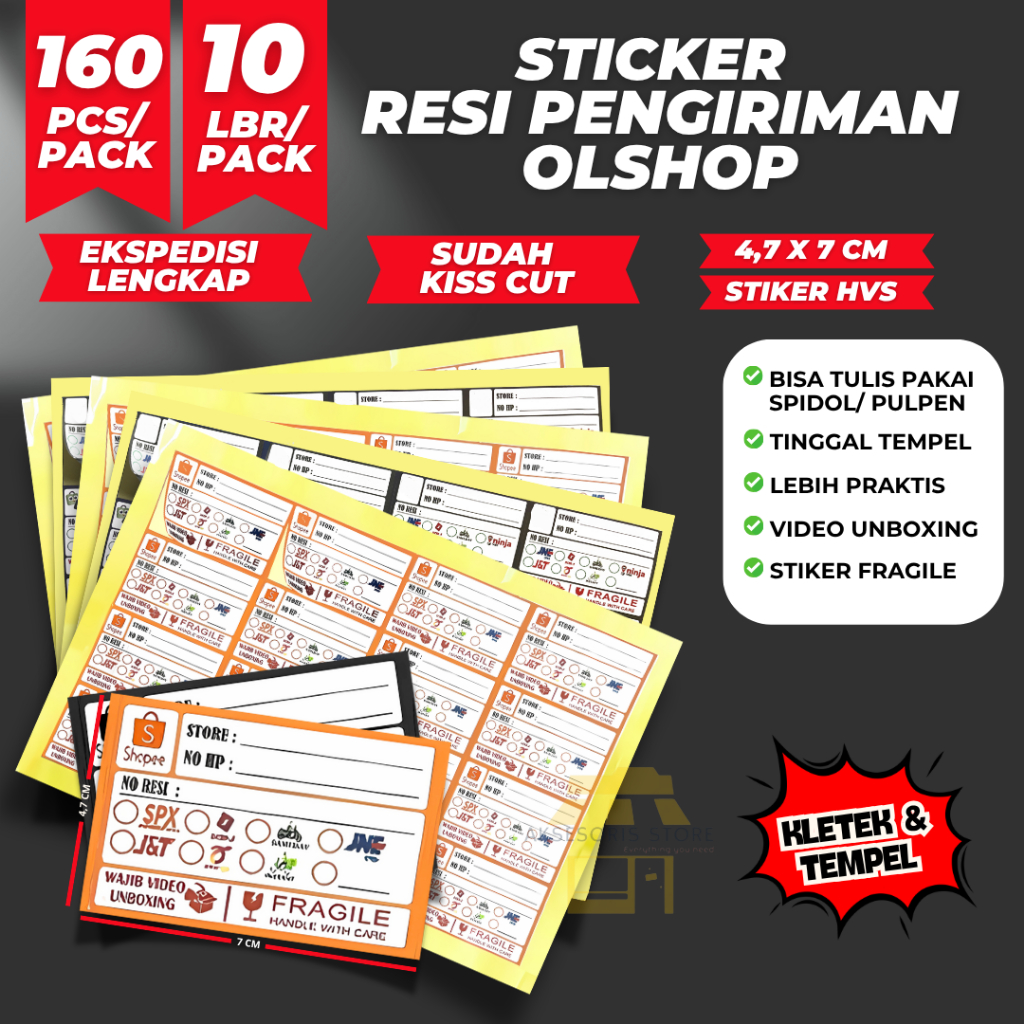 Jual STIKER LABEL PENGIRIMAN OLSHOP / STICKER RESI PENGIRIMAN ( Isi 160 ...