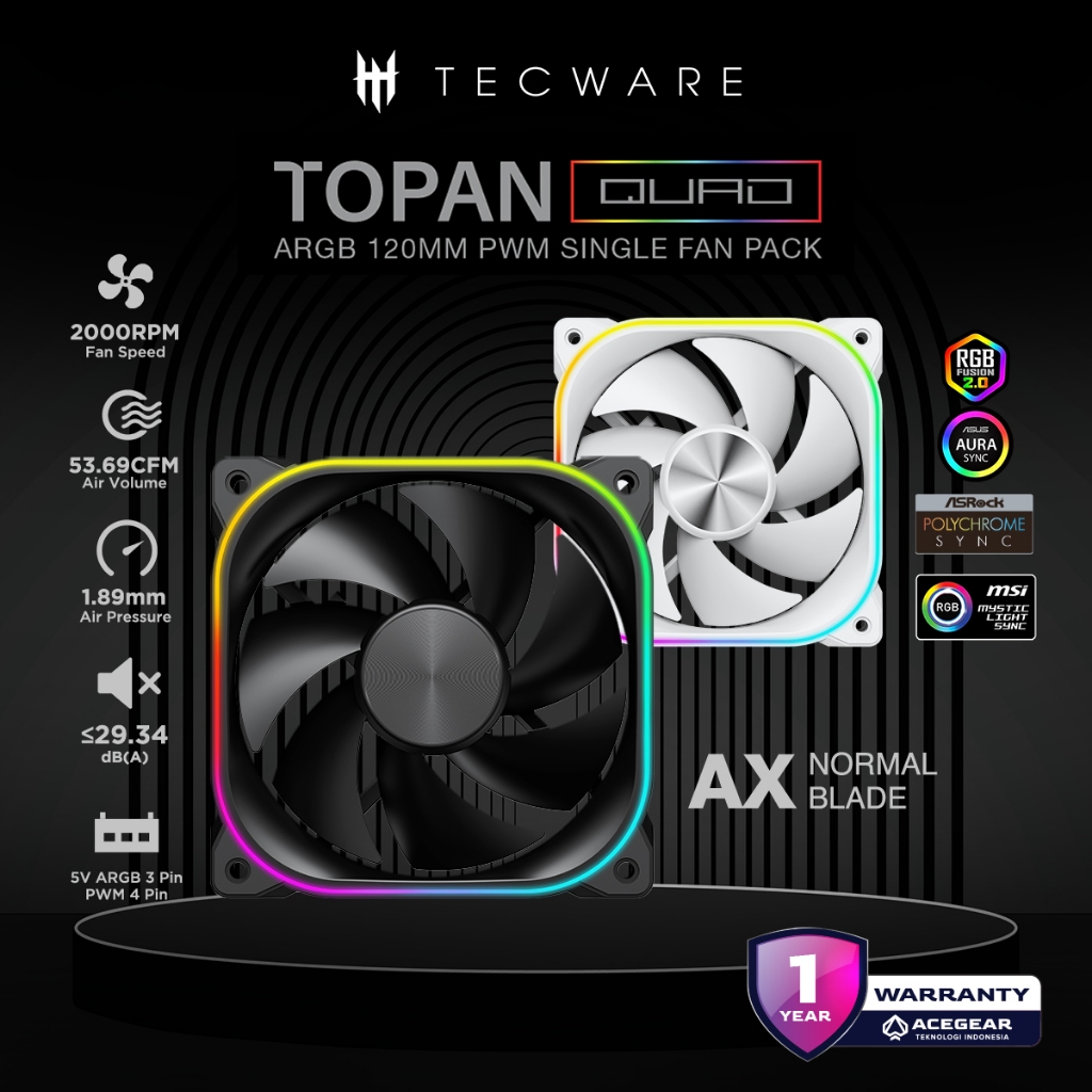 Jual Tecware TOPAN QUAD AX Normal / RX Reverse ARGB PWM | 120mm 12cm ...