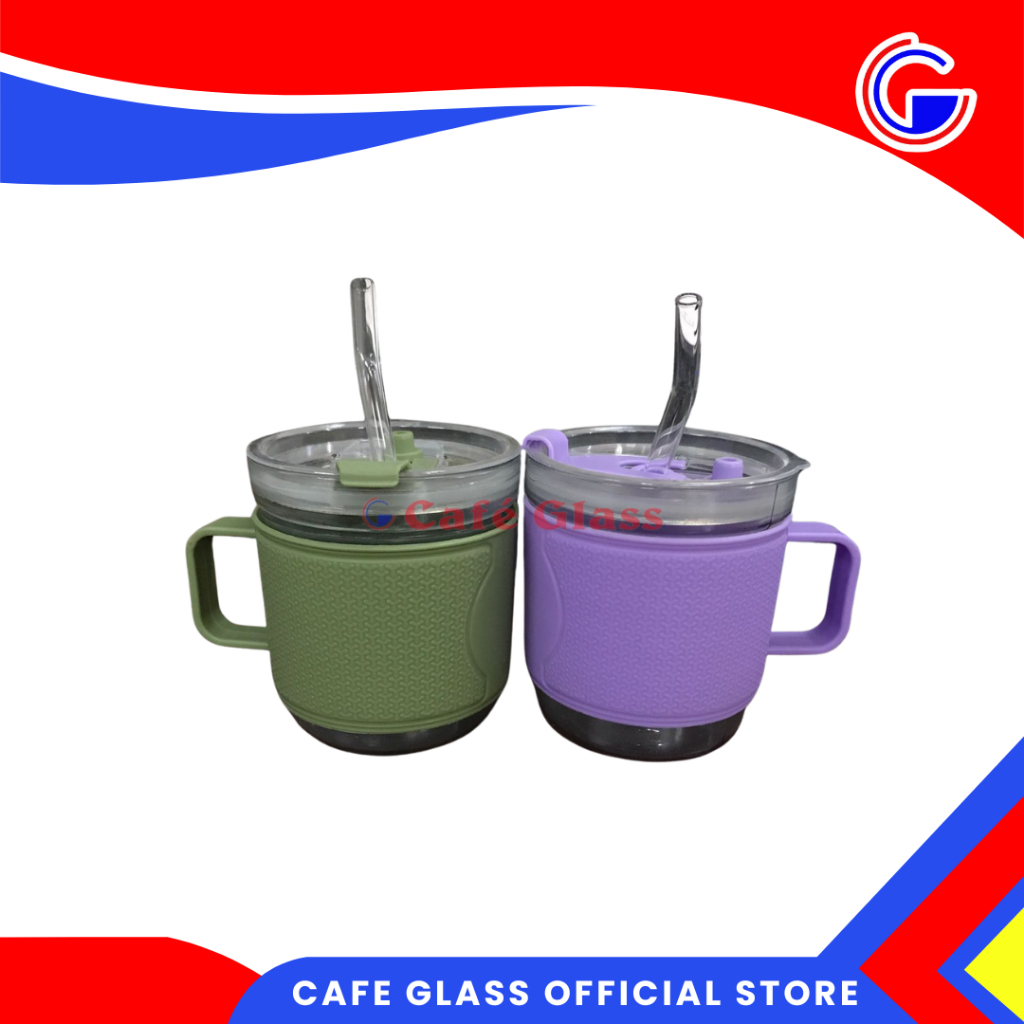 Gelas Tumblr Aesthetic 400Ml I Gelas Souvenir I Mug Gelas Kaca I Gelas Minum Murah I Tumbler Kaca Dan Sedotan Kaca I Bry-Ha1736