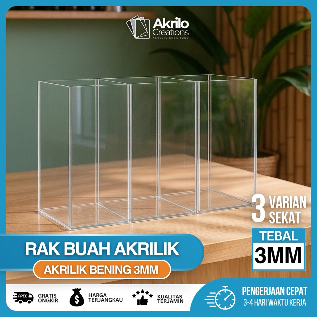 Jual Rak Buah Akrilik 3mm Bening 45x12x25cm (+PACKING KAYU) Rak Display ...