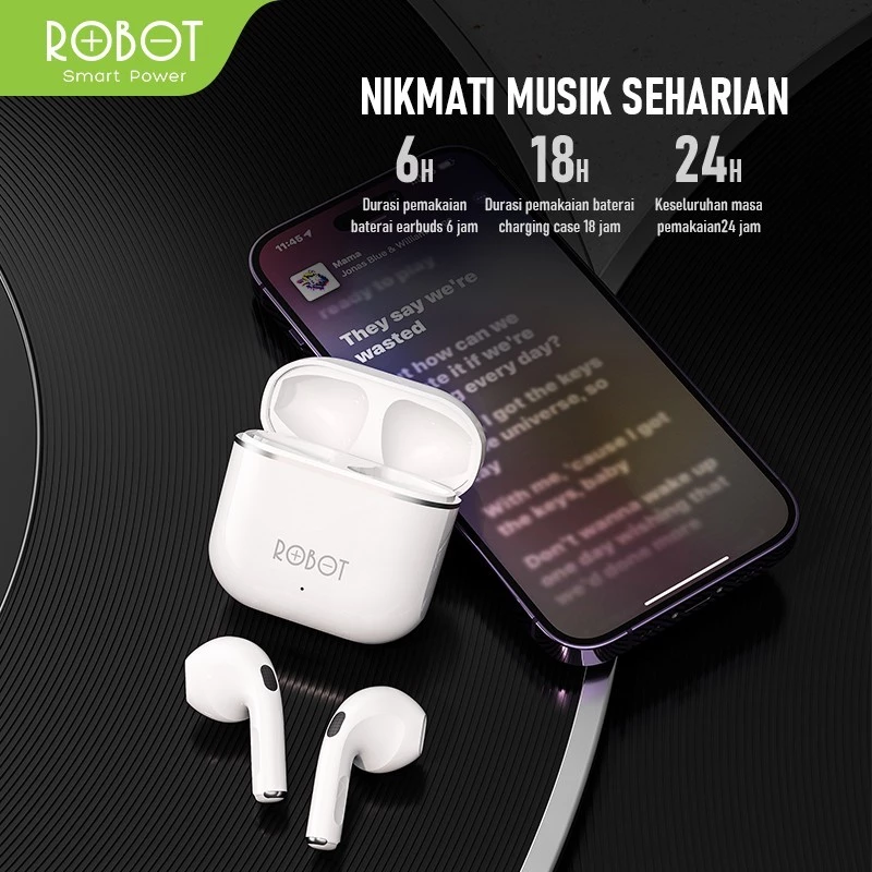 ROBOT TWS Wireless Earphone Airbuds T50S Original Bluetooth 6.0 True Wireless Headset Bluetooth Earbuds IPX4