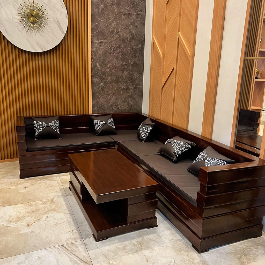 Meja Kursi Ruang Tamu Model Boxs Kayu Jati / Kursi Sudut Minimalis / Kursi Ruang tamu Kekinian