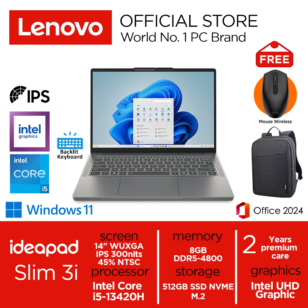 Lenovo Ideapad Slim 3i i5-13420H 512GB SSD 8GB WUXGA IPS Win11+OHS