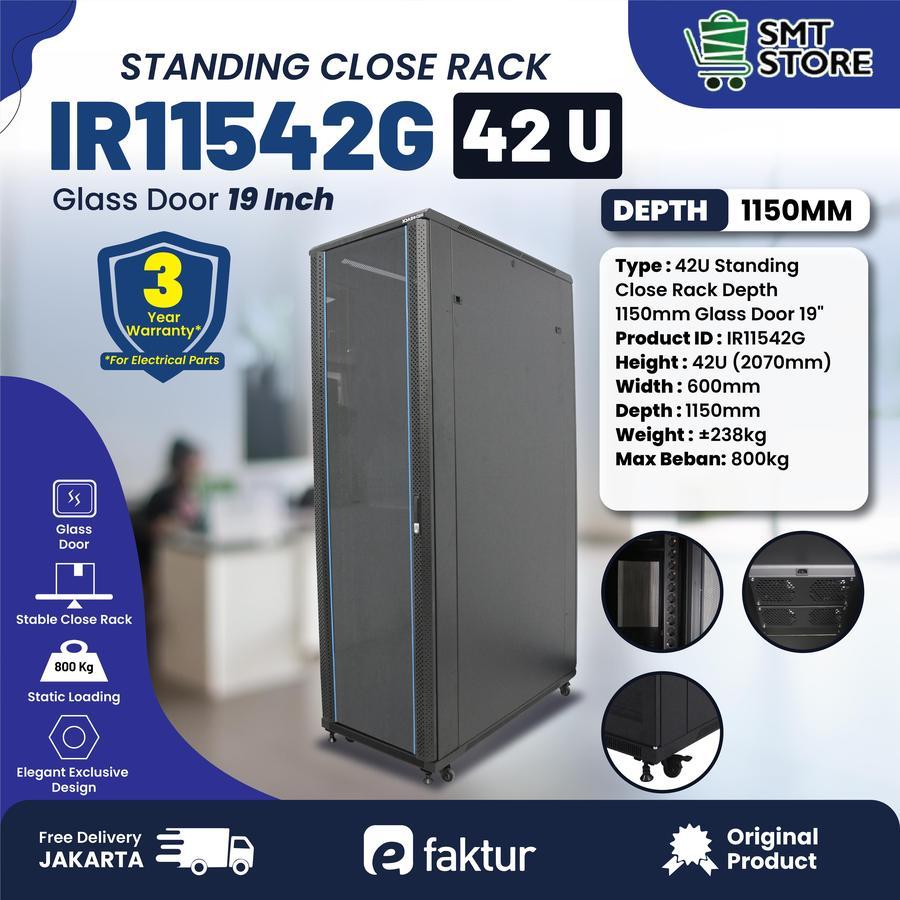 Jual Indorack IR11542G Close Rack 42U Depth 1150mm Glass Door Rak ...