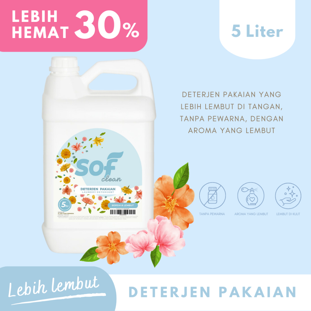 Jual Sof Clean Deterjen laundry cair 5 liter , sabun cuci baju | Shopee ...