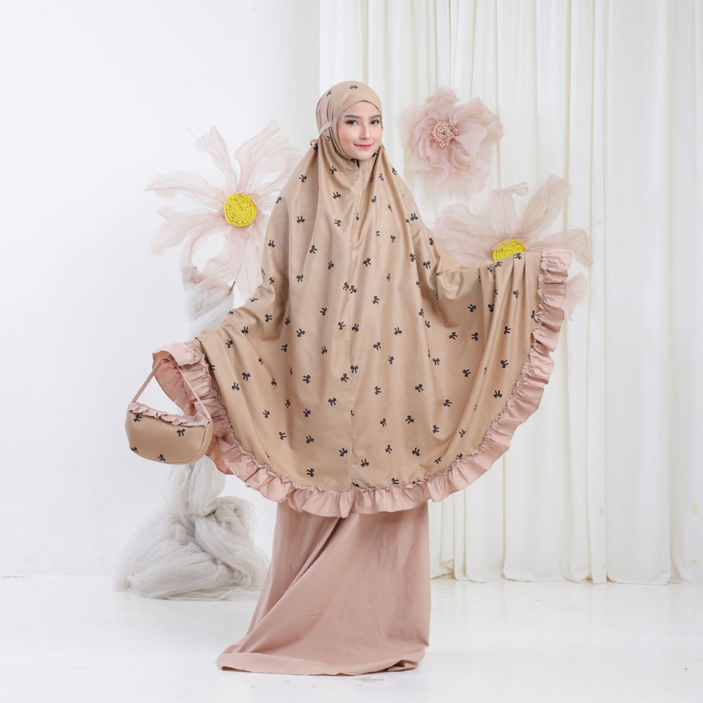 Mukena Dewasa Resleting Dagu 2in1 Remple Katun Premium Motif Kombinasi