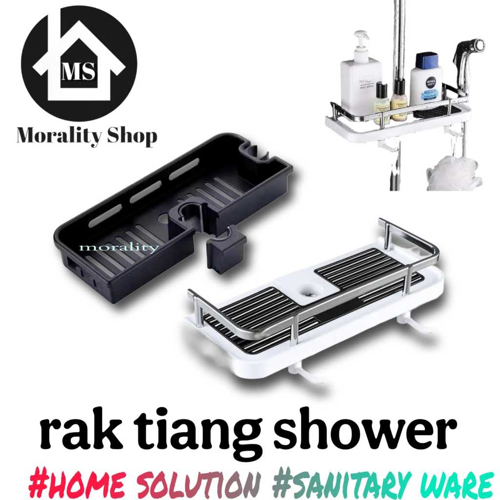 Jual rak tiang shower plastik hitam kamar mandi R7 / rak tempat sabun ...