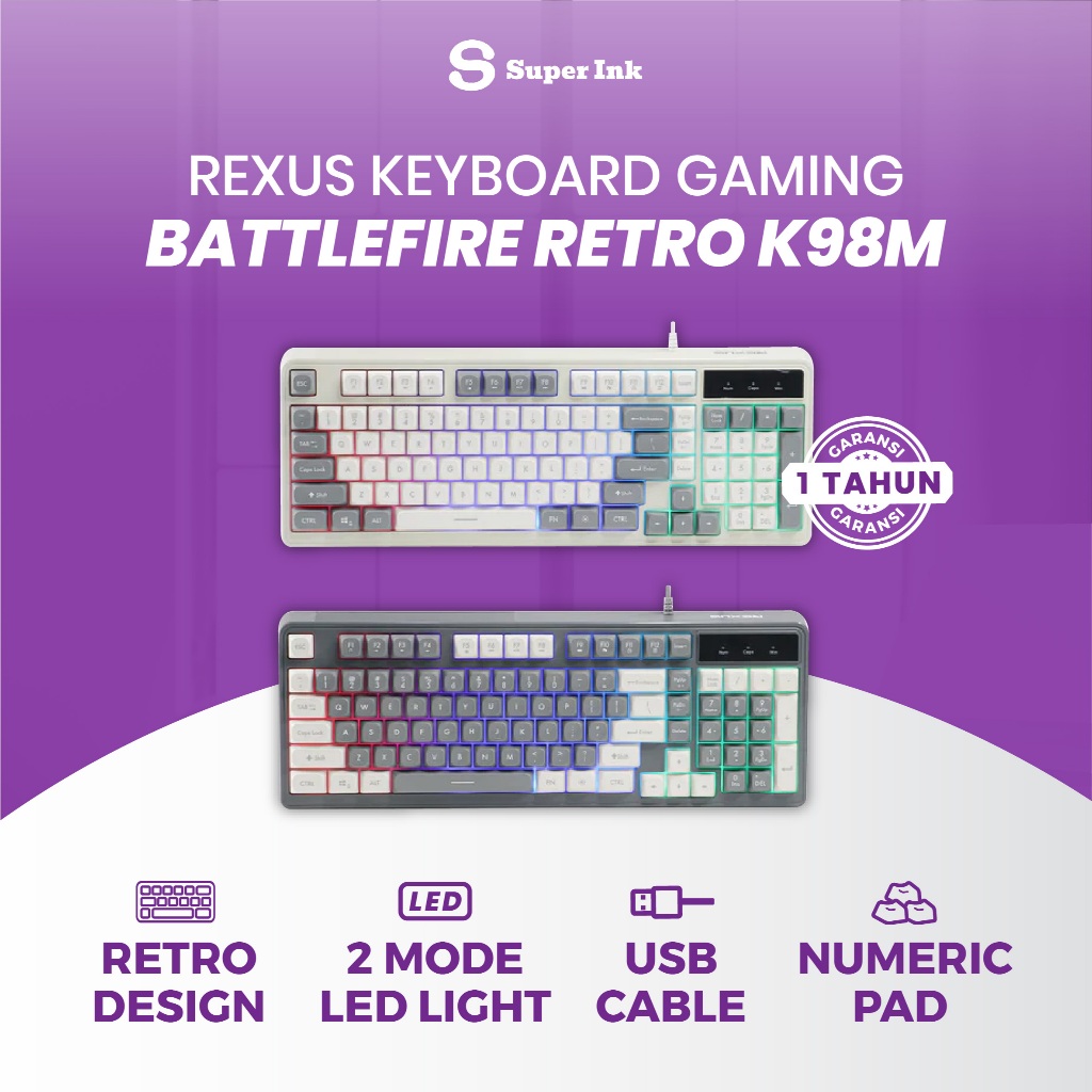 Jual Rexus KY Gaming K98M Retro Classic Full Size Keyboard Mekanik RGB ...