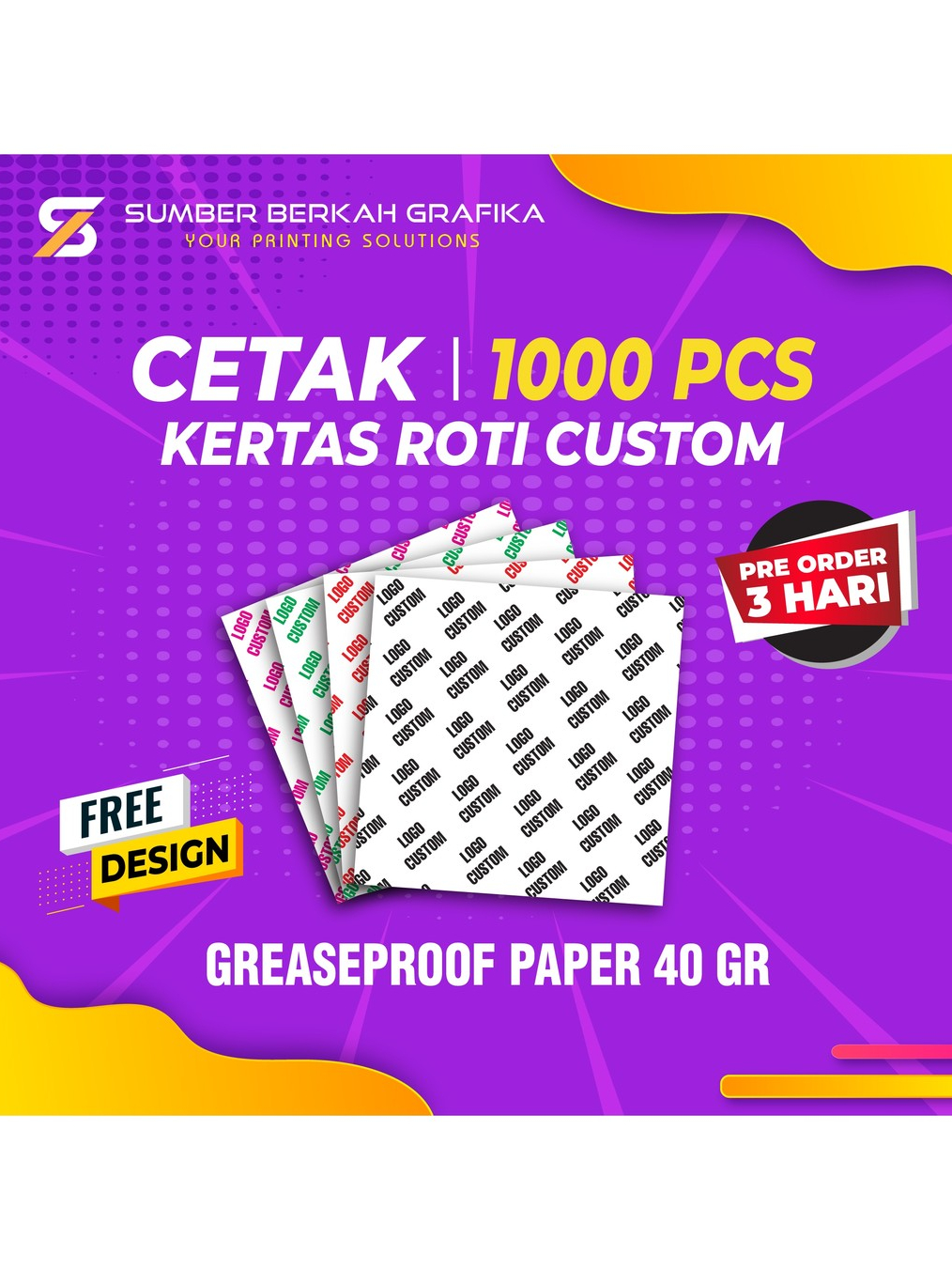 Jual Custom Kertas Roti/Greaseproof Paper/Foodgrade/baking Paper( 1000 ...