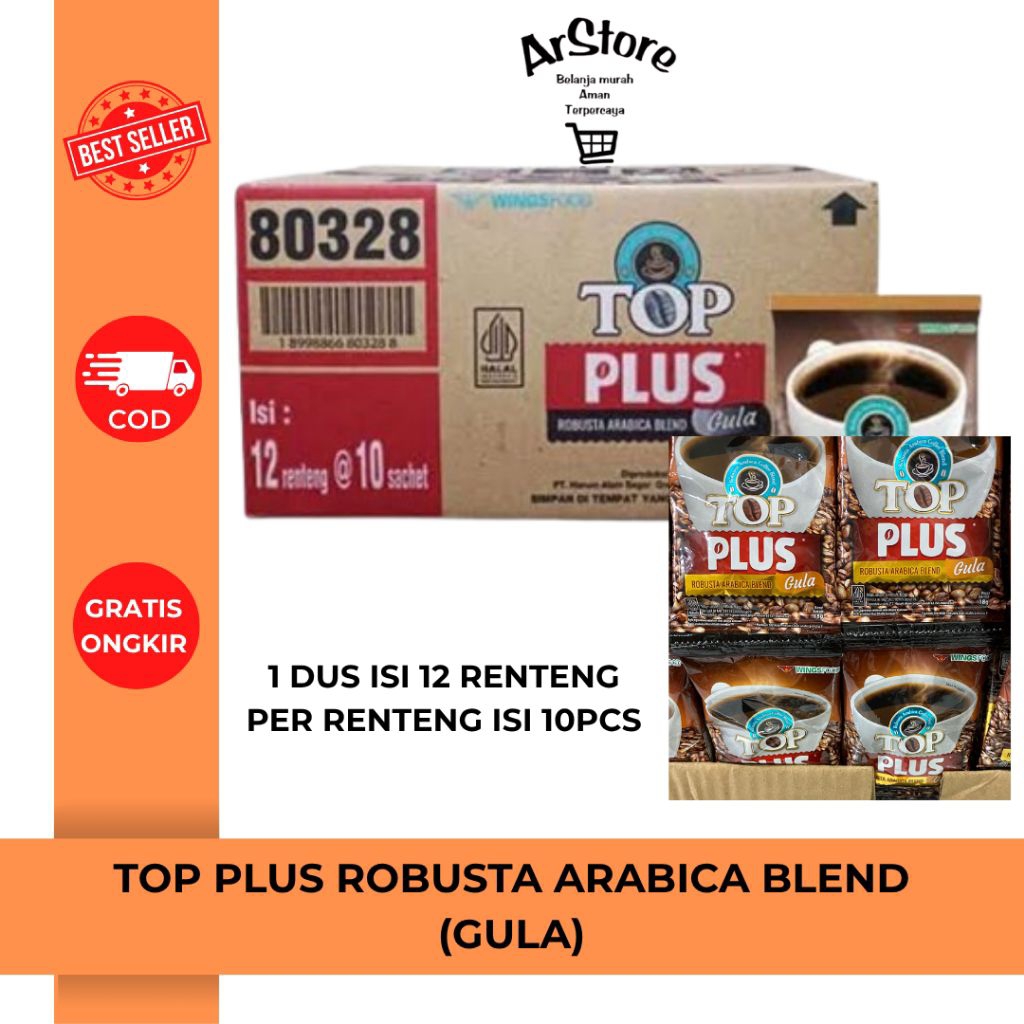 Jual KOPI TOP PLUS ROBUSTA ARABICA BLAND (GULA) 1 DUS ISI 120PCS (PER ...