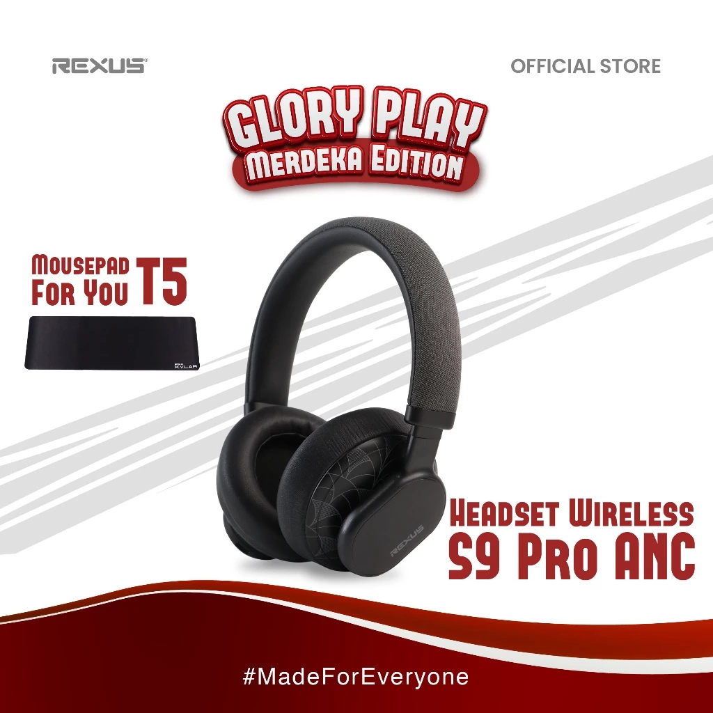 (Free Mousepad T5) Rexus Headset Wireless S9 Pro With ANC