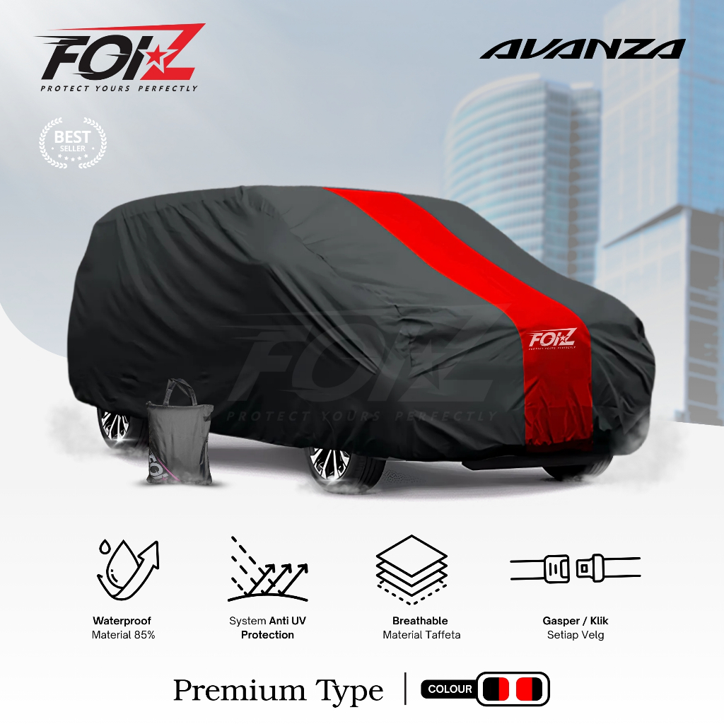 MM FOIZ Body Cover Mobil Toyota Avanza / New Avanza Veloz Q 2022 Sarung Penutup Mobil Hitam List 1 Satu Taffeta Foiz Waterproof Outdoor / Indoor