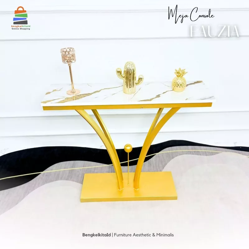 Aesthetic Console Table Entryway Foyer - MEJA FAUZIA - Modern Minimalist Plat Besi Gold