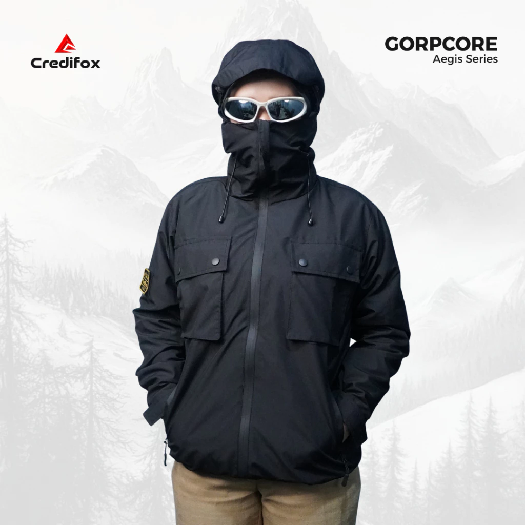 CREDIFOX Jaket Gorpcore Aegis Series Bahan Taslan JN Premium - Gorpcore Jaket Saku Gamlok