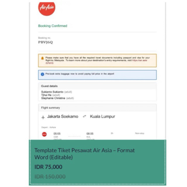 Jual Template Tiket Pesawat Air Asia – Format Word (Editable) | Shopee ...