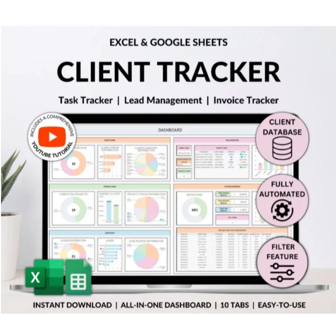 Jual Client Tracker Spreadsheet for Small Business w/ Task Tracker ...