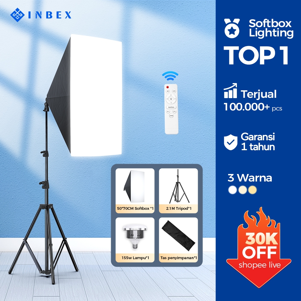 Jual 【 NO.1 Best selling】INBEX Konten Kreator Softbox Lighting 3 Warna ...