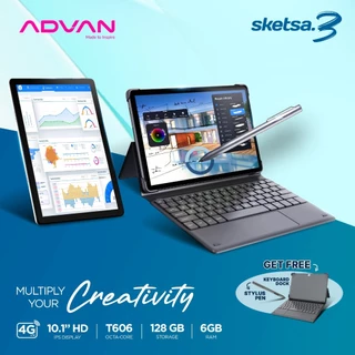 [FREE KEYBOARD + PEN] ADVAN Tab Sketsa 3 | Dual Sim Card 4G LTE | Layar 10.1” HD IPS | 128GB+RAM 6GB | Tiger T606 | Android 13 | Garansi Resmi 1 Tahun
