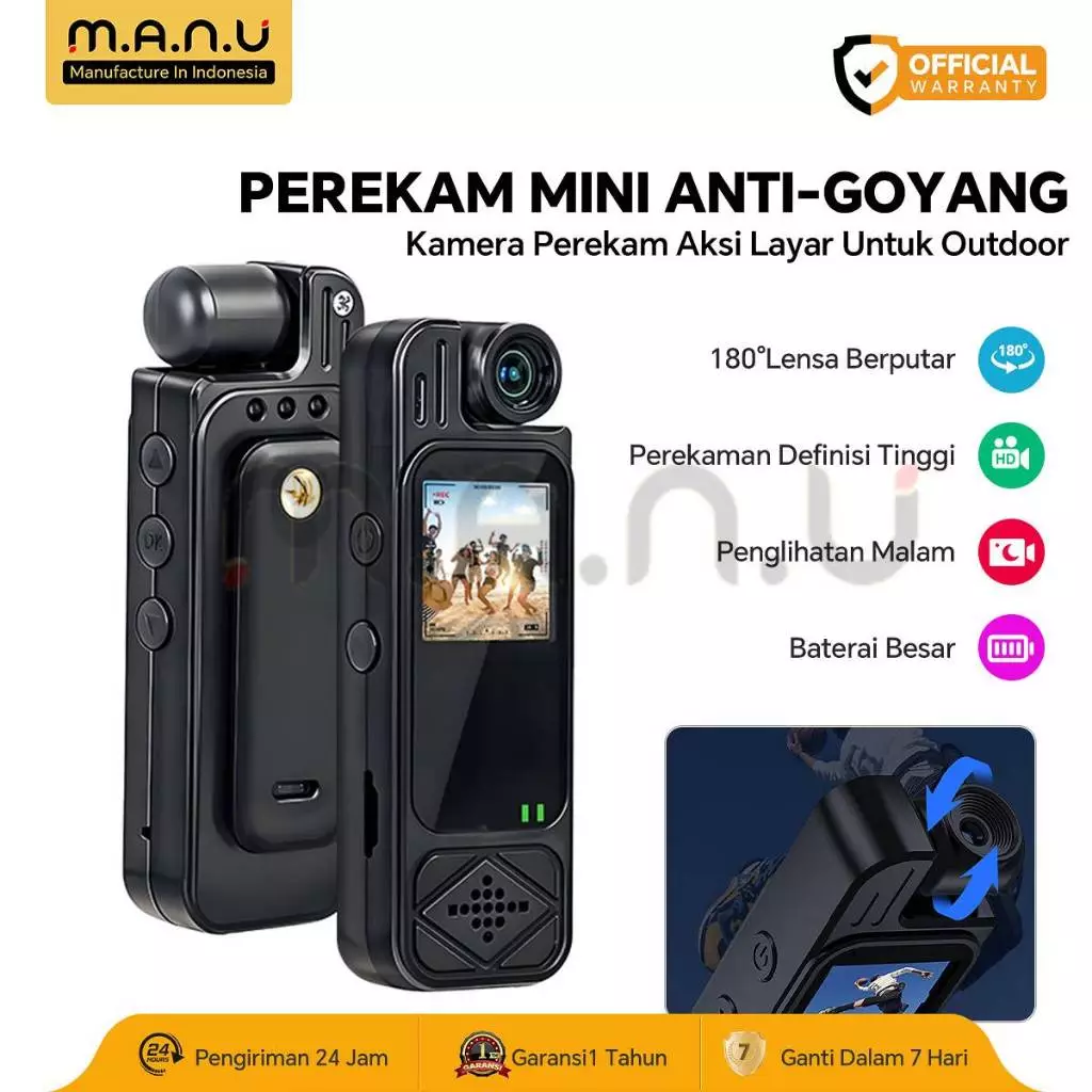 Manu Mini Kamera – Kamera Portabel 1080P dengan 180° Rotasi & Baterai 8 Jam!