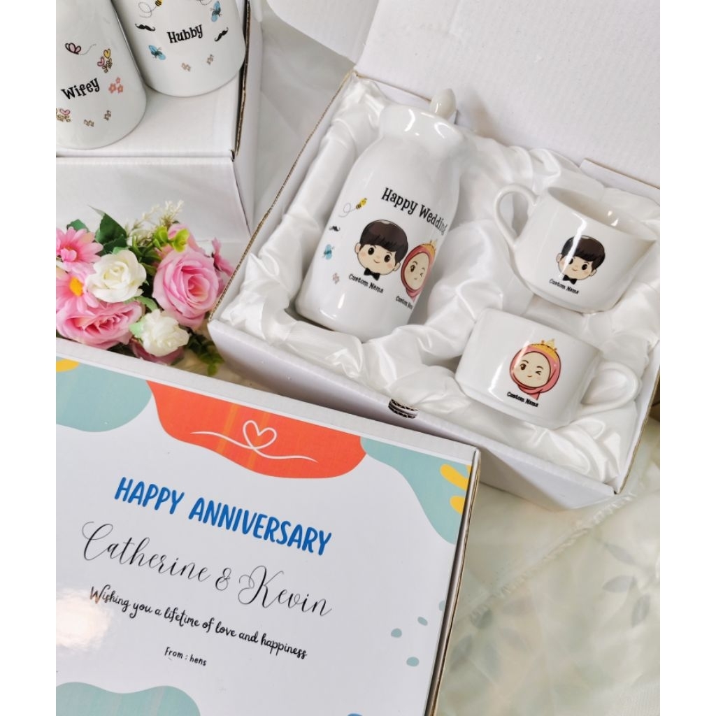 Kado Pernikahan Unik Set Teko Cangkir Custom Nama
