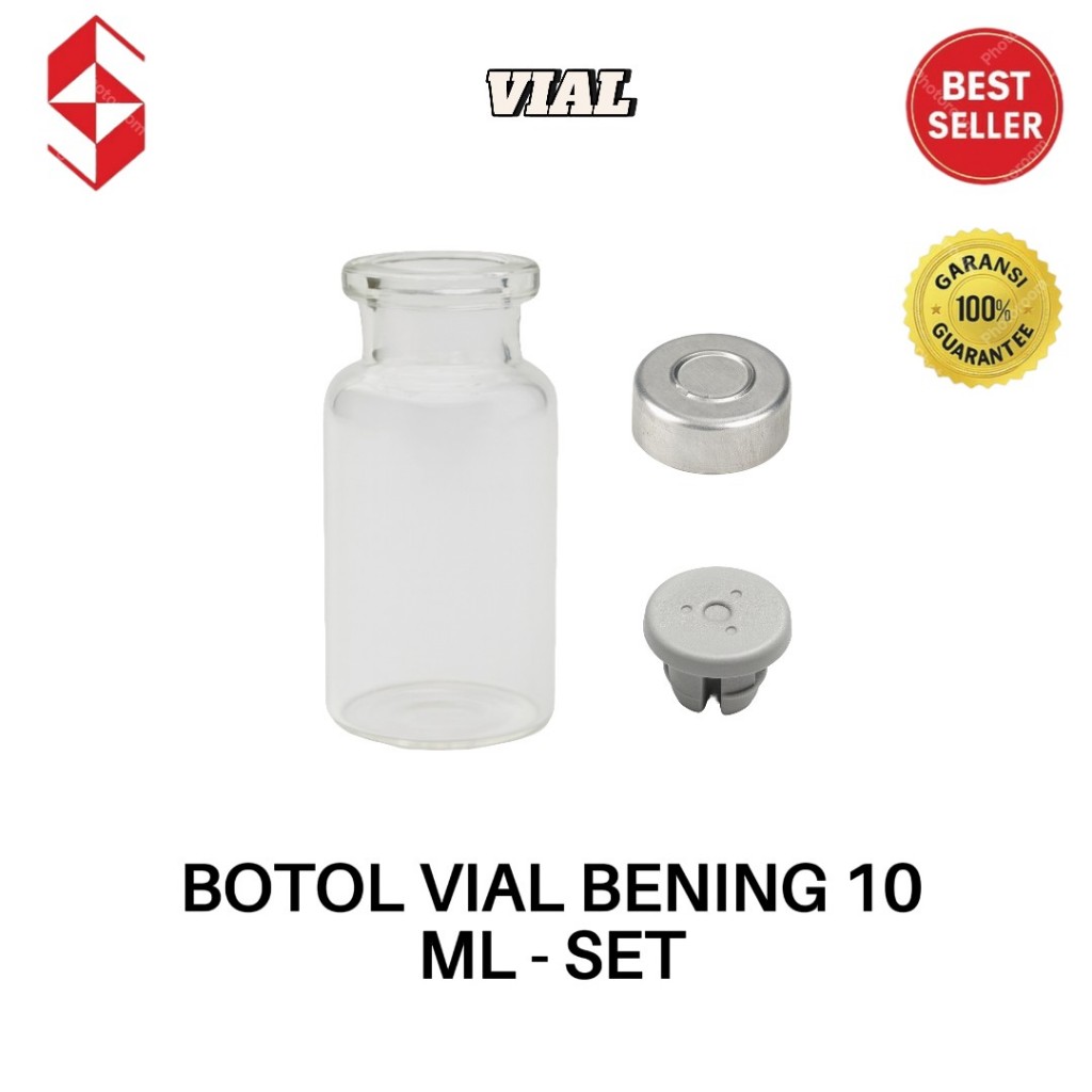 Jual Botol Vial Kaca Bening Transparan Ukuran 10 ml dengan Tutup Karet ...