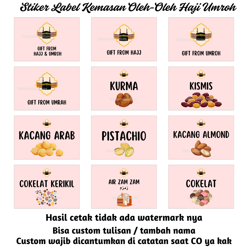 Jual Sticker Stiker Label Kemasan Oleh-Oleh Haji Umroh Pink hampers ...