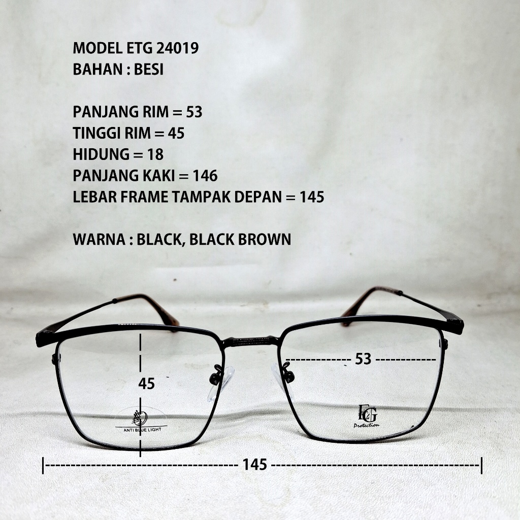 Jual FRAME KACAMATA ETG 24019 BESI CEWEK COWOK MUKA SEDANG BESAR ...