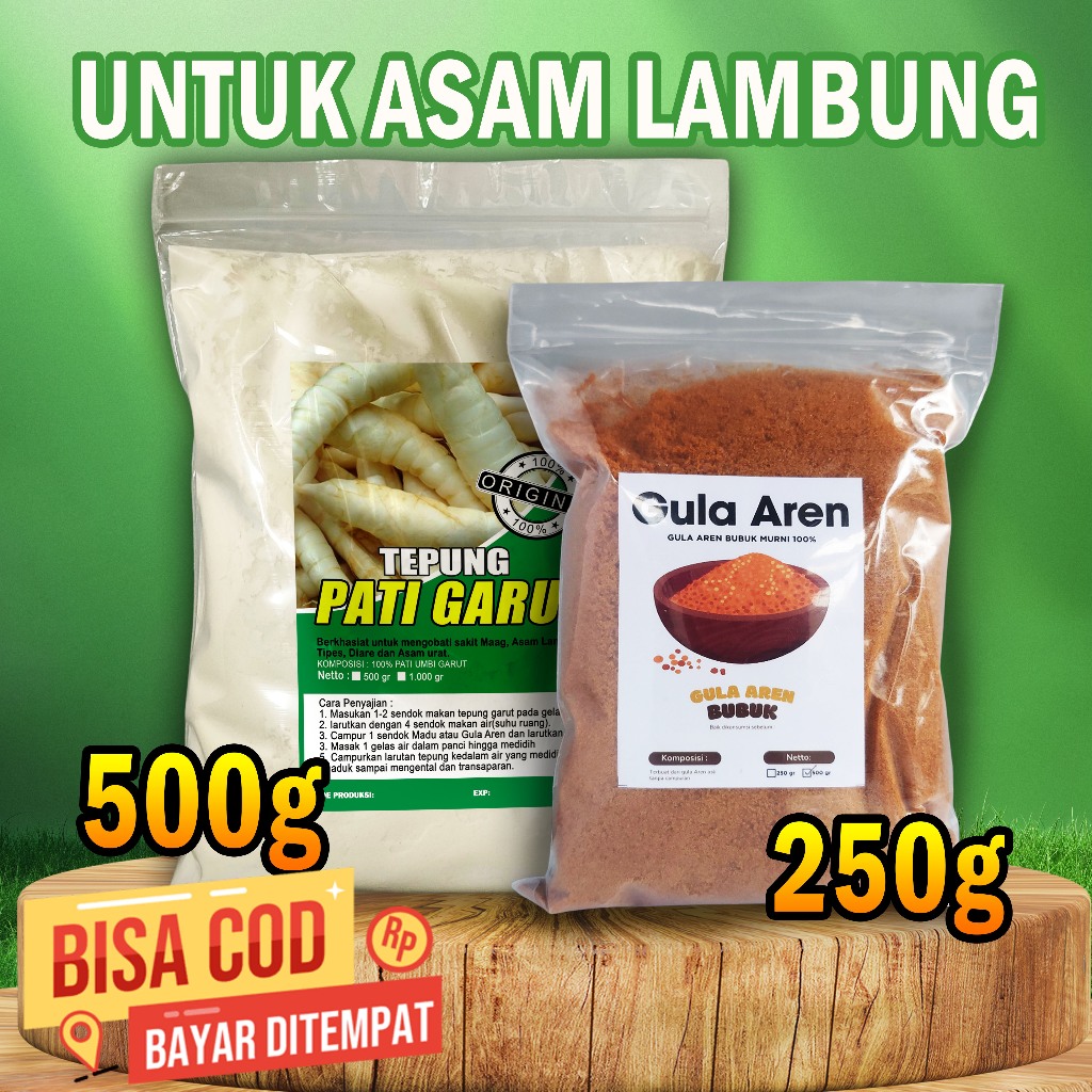 TEPUNG GARUT UNTUK ASAM LAMBUNG 500gram + GULA AREN BUBUK 250gram