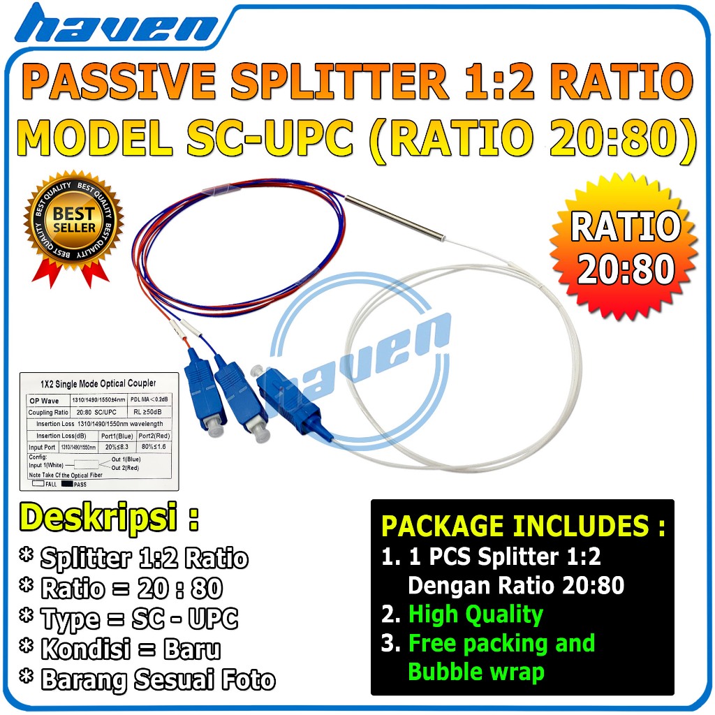 Jual Spliter Rasio 1:2 Splitter Ratio SC UPC Splitter Ratio Fiber Optic ...