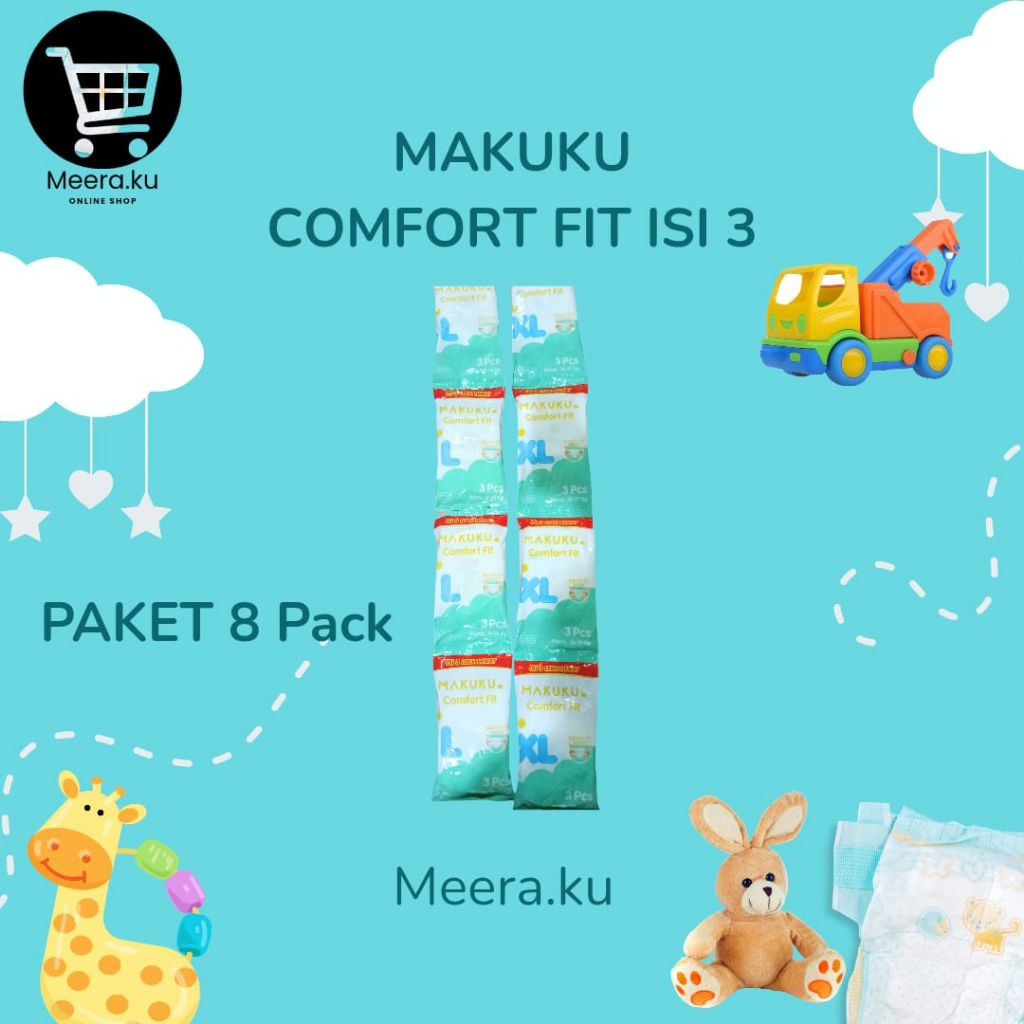 Jual Paket 8 Packs Makuku Comfort Fit (1 pack isi 3pcs popok). Ukuran M ...