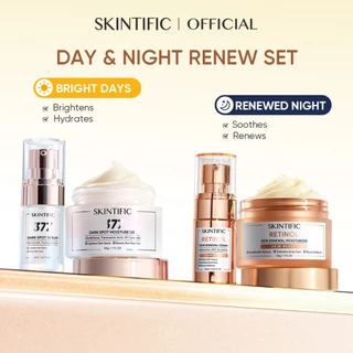 SKINTIFIC - 4PCS Day & Night Renew Paket Skincare Set | Retinol Skin Renewal Serum 20ml + Retinol Skin Renewal Moisturizer 30g + Symwhite 377 Dark Spot Serum 20ml + Symwhite 377 Dark Spot Moisturizer Gel 30g | Day Cream Night Cream Bundle