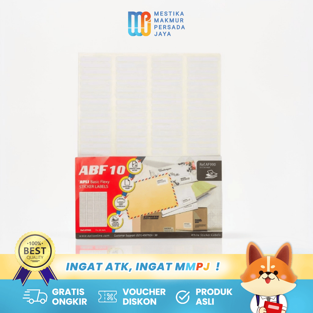 Jual APLI Stiker Label Basic Flexy ABF White 5x34mm 10 Lembar 1160 Pcs ...