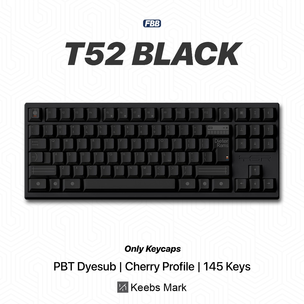 Jual FBB T52 Dieter Rams Black Keycaps PBT Dyesub 145 Keys Cherry ...