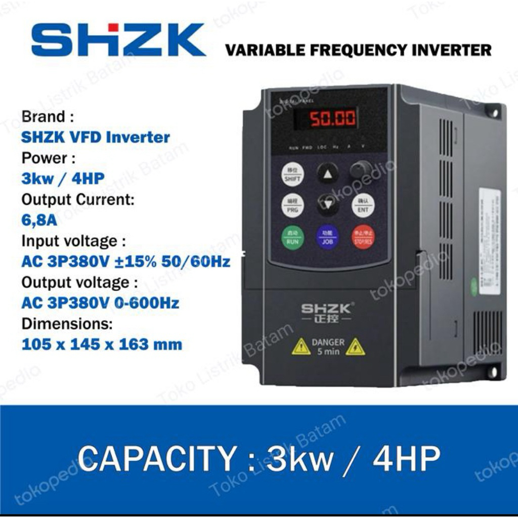 Jual Inverter SHZK 3KW 380V 3Phase 3P 4 HP VFD Variable Frequency Drive ...