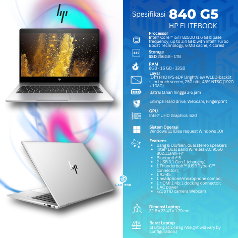 Laptop HP Elitebook 840 Core i5/i7 RAM 16GB SSD 512GB Murah Original  Bergaransi