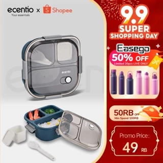 ecentio  kotak bekal anti tumpah tumpah 3 grid 1100ml Kotak makan wadah bekal anti tumpah kotak sup 100ml Free Sendok