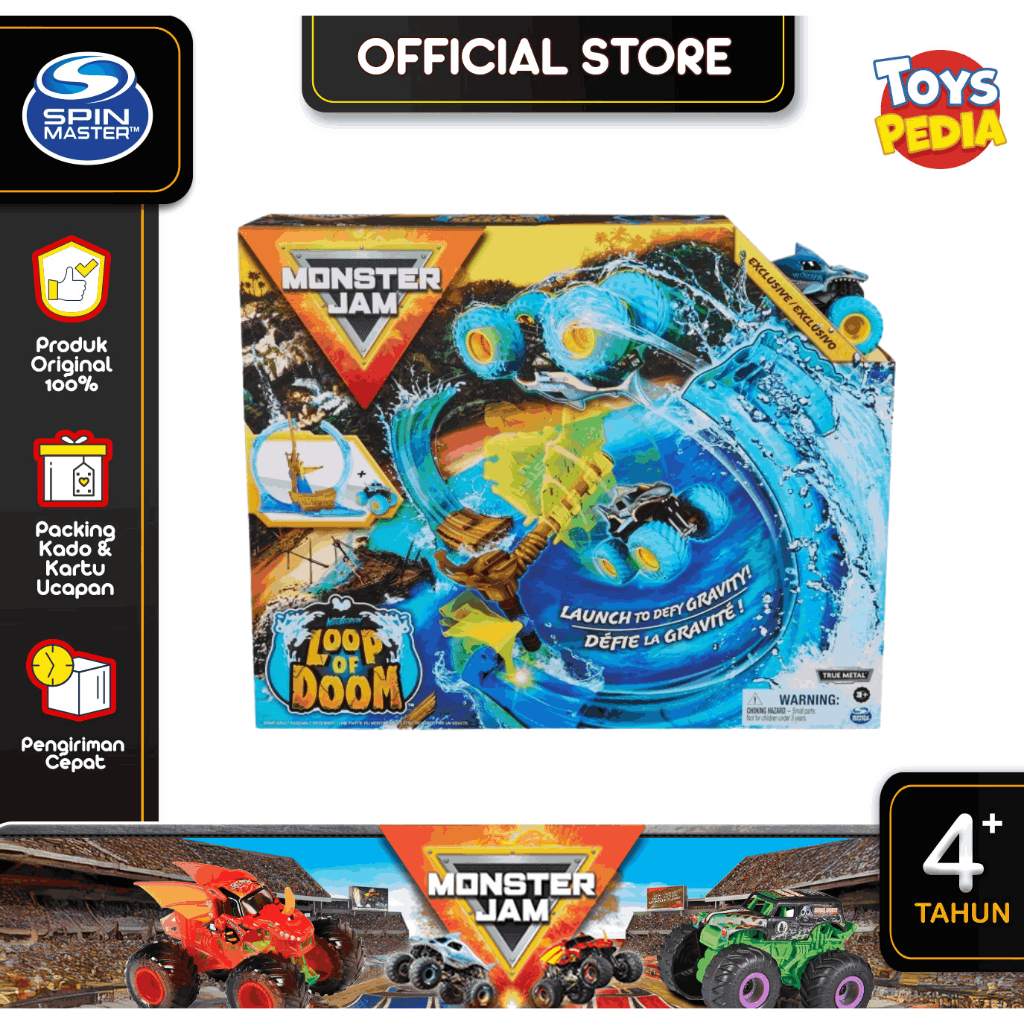 値下げ！新品未開封 モンスタージャム LOOP OF DOOM プレイセット Amazon.com: Monster Jam, Megalodon Loop of Doom Stunt Playset with