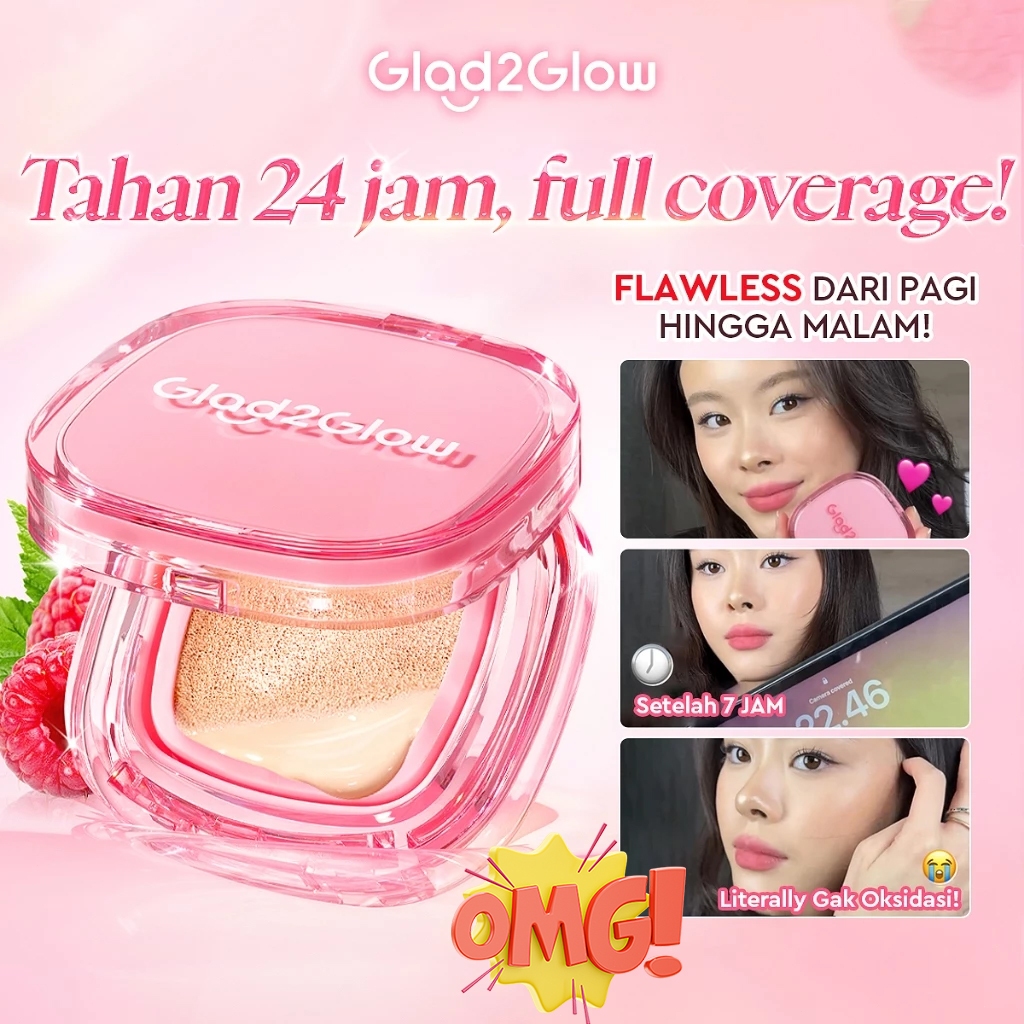 Glad2Glow Perfect Cover Cushion Tahan Air Anti Pengelupasan Efek