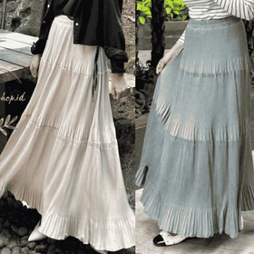 Rok Plisket Susun Maiza Skirt Ruffle Wanita Anti Nerawang Korean Style Bahan Knite Evano Premium