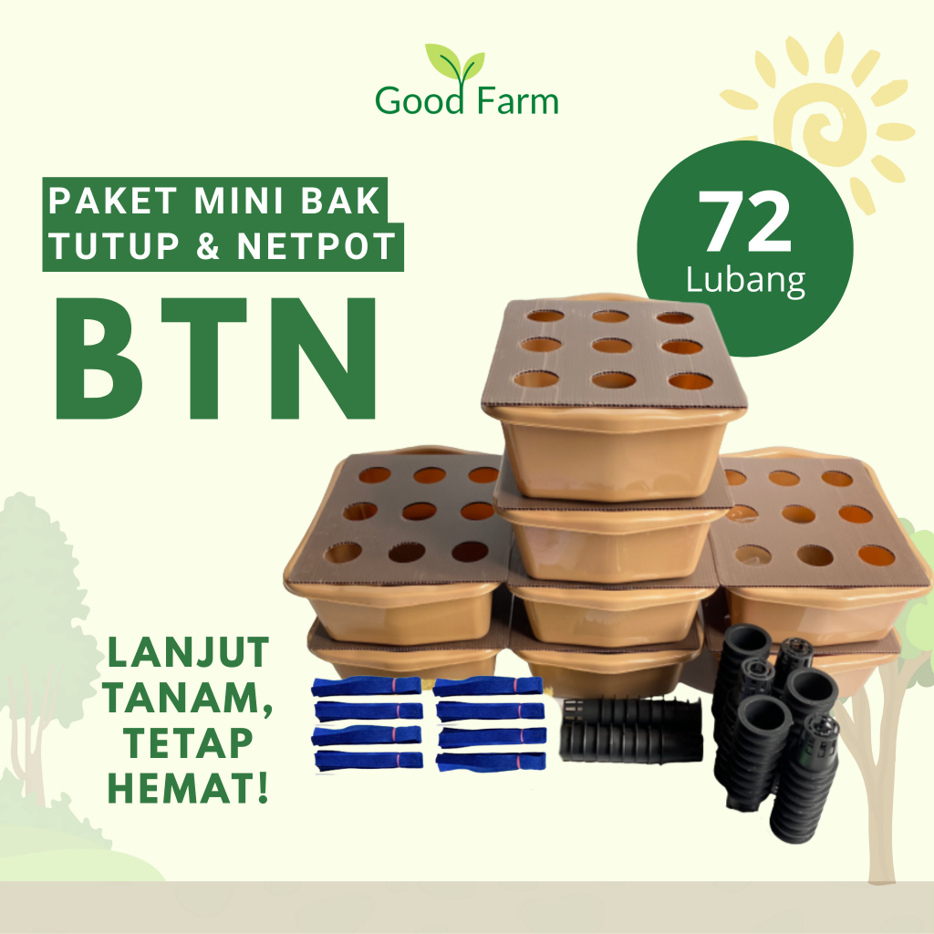 GoodFarm - Paket BTN SL Bak Tutup dan Netpot 72 Lubang 8 Bak Hidroponik Pemula Sistem Wick