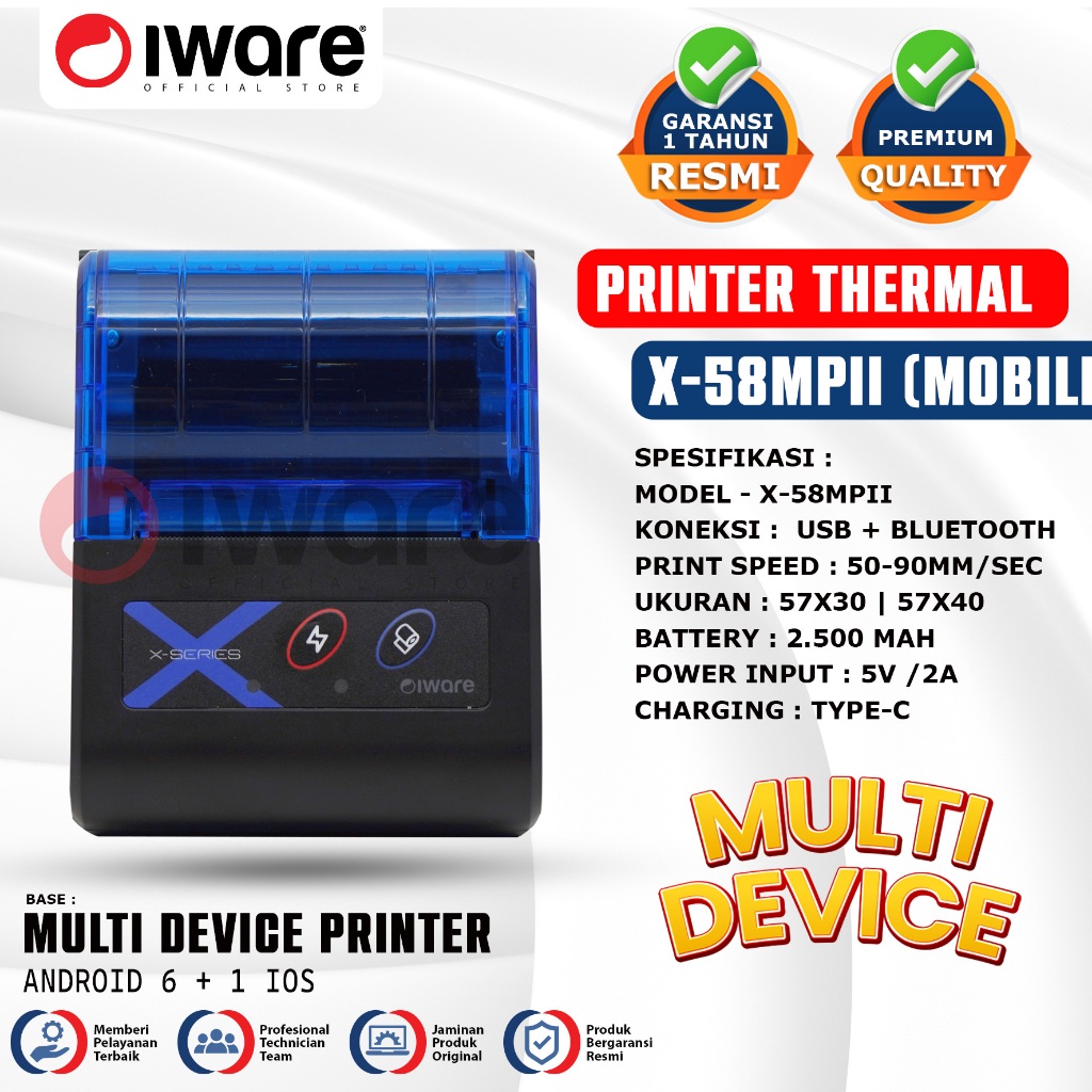 Jual Iware Mobile Printer Thermal Struk Kasir PPOB RPP02N Multidevice X ...