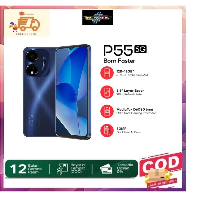 Jual itel P55 5G RAM 6+128GB - 5G Network - 50M Dual Clear Cam - 18W ...