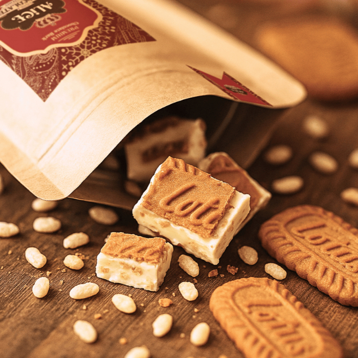 Jual ALICE CHOCOLATE - White Chocolate Bark with Lotus Biscoff and Rice ...
