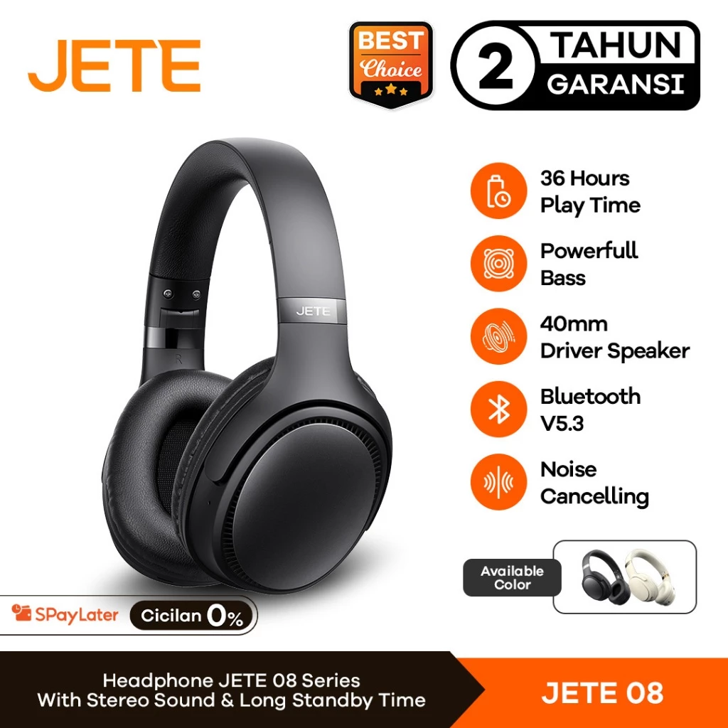 Headphone Bluetooth JETE 08 Noise Cancelling Bluetooth 5.3 - JETE 08 - Garansi 2 Tahun