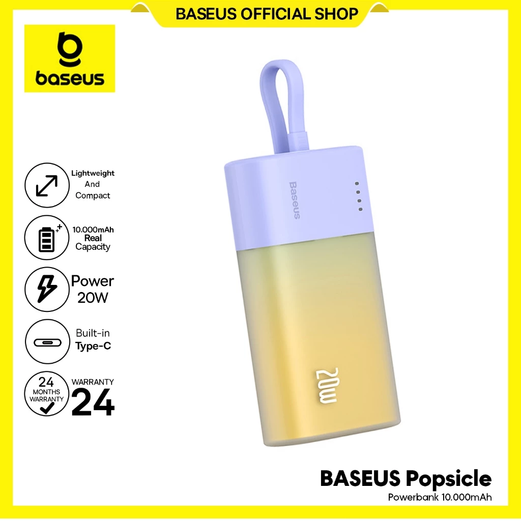 Baseus Popsicle New Series 2024 Powerbank 20W 5200mAh Fast Charging Cable Power Bank Baseus